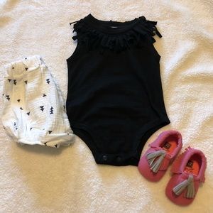 Black Fringe Onesie w/ Boho Shorts